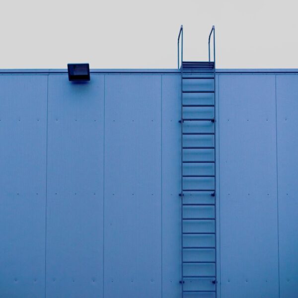 Personal vision statement is represented by a ladder reaching the roof of a buildilng