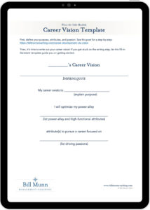 The law of compensation step of defining your career vision is represented by a screenshot of a career vision template